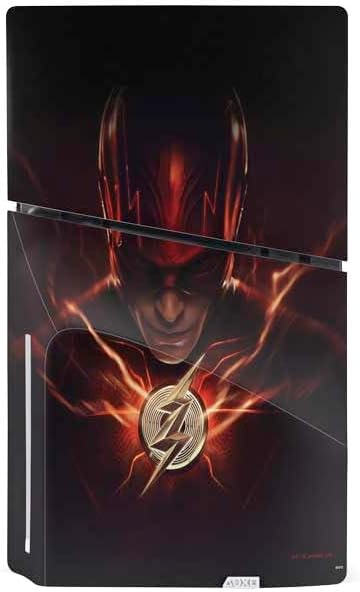 Skinit Decal Gaming Skin Compatible with PS5 Slim Disk Console - Officially Licensed DC Comics The Flash Movie: The Flash Poster Design