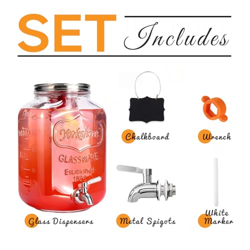 Image of 2 Gallon Glass Drink Dispenser For Parties,Beverage Dispenser,Lemonade Dispenser with 304 Stainless Steel Spigot Leakproof for Sun Tea, Picnic,Homemade Juice