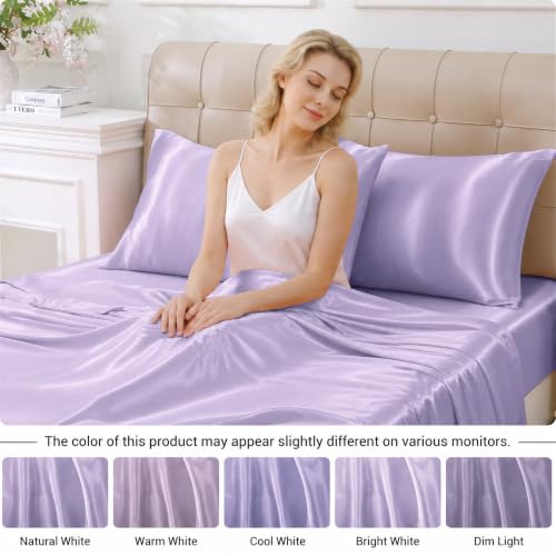 Mooreeke Twin Size Satin Bed Sheet Set, 3 Pieces, Lavender by Mooreeke - Used condition - Image 8