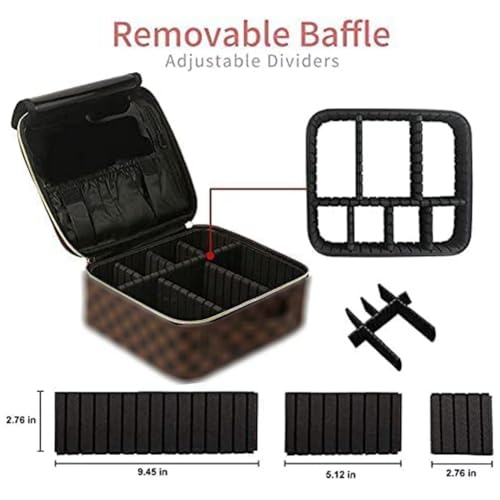 Brown Checkered Makeup Bag Set
