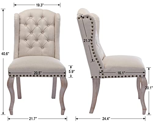 Kmax Tufted Dining Chairs Fabric Accent Chairs For Living Room Mid Century Modern Armless Dining Chair With Wood Legs Nailhead Trim For Kitchen Set Of 4, Cream #TOP5