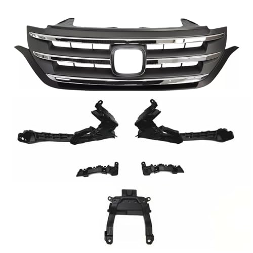 Front Bumper Grille With 5pcs Support Brackets Fit For 2012-2014 Honda CRV CR-V 4-Door Front Upper Grille Grill Chrome Trim Replacement