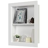 Houseables Recessed Medicine Cabinet, Wall Niche, in Shelves, Shelf Insert, 14' W x 18' H ID, 2 Tier, White, Wood, Shallow Drywall Cabinets, Between Studs Shelving, Open Bathroom Cubby