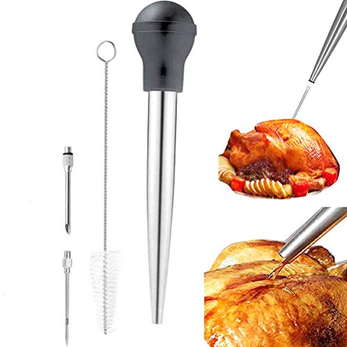 Turkey Baster Stainless Steel Flavor Needle with Injector and Cleaning Brush Barbecue Basting