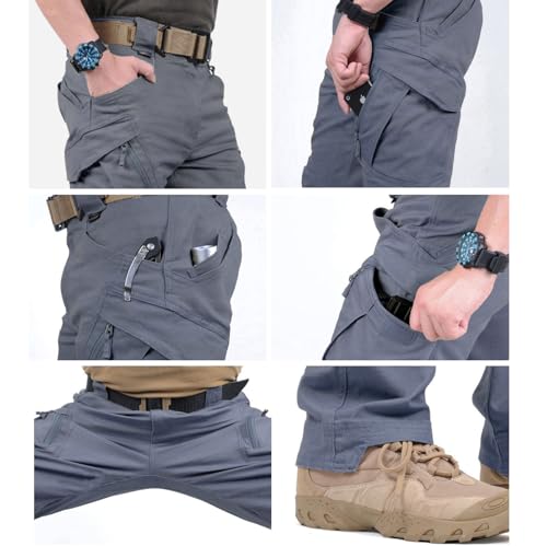 CARWORNIC Gear Men's Hiking Tactical Pants Lightweight Cotton Outdoor Military Combat Cargo Trousers Gray