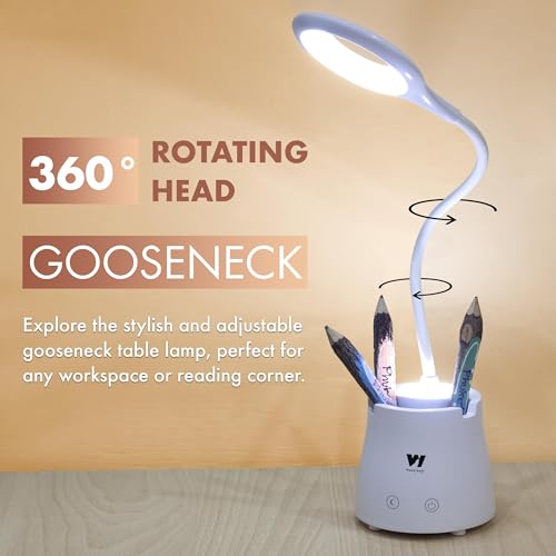 Image of WEIRD WOLF LED Study Table Lamp with Night Light| Pen Holder & Mobile Stand| 3 Brightness Modes Touch Control| Flexible Gooseneck| USB Type-C Charging| Eye-Care Desk Lamp for Students