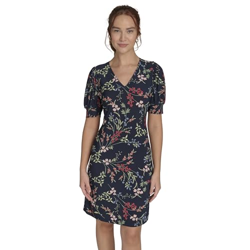 Image of Tommy Hilfiger Women's Short Puff Sleeve V-Neck Shift Mini Dress