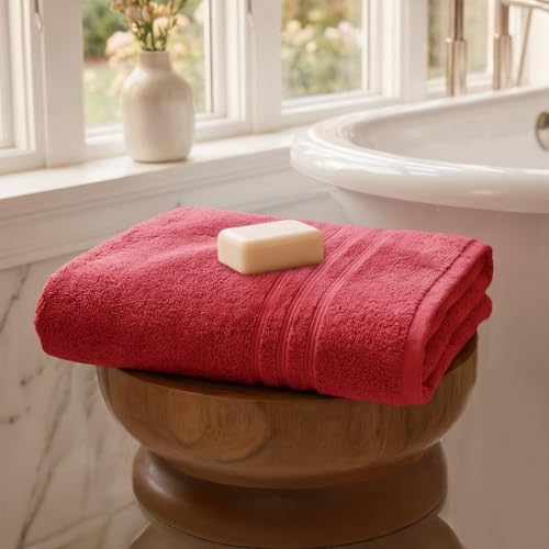 Image of MYTRIDENT Bath Towel for Men /Women | Comfort Living | Quick Drying | Travel Friendly | 1 Piece Large Size 100% Cotton 400 GSM | 70cms x 140cms - Tango Tomato