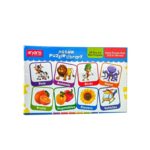Image of Jigsaw Puzzle Library 8 Edu Puzzles 8 Educational Subjects for Kids of Pet, Animal, Bird, Aqua, Fruit, Vegetable, Flower, Vehicle (20 pcs Puzzle Set) for 3+ Age Kids