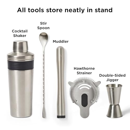Rabbit Classic Bar Tool Set – 6-Piece Stainless Steel Cocktail Shaker & Barware Kit with Stand – Premium Home Bar Tools for Shaken or Stirred Cocktails