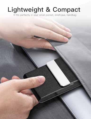 Image of Padike Professional Business Card Holder PU Leather Business Card Case Name Card Holder Slim Metal Pocket Card Holder with Magnetic Shut (Y-Black)