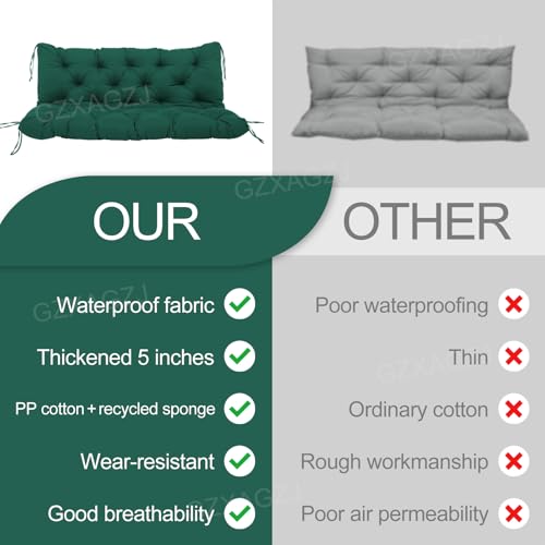 Image of Porch Swing Cushions Outdoor 40x40 inch Waterproof Extra Thick 5 inch Swing Cushions Replacement with Backrest and Ties for Outdoor Furniture Porch Patio Garden Lawn (Dark Green)