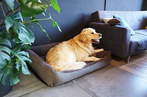 4L Textil Teo Kuscheliges Hundebett Bezug abnehmbar und waschbar Hundekorb mittelgroße Hunde Hundekissen flauschig Hundekörbchen Hundesofa (80x60 cm, Braun)