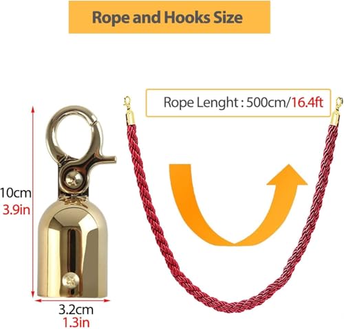 Corde de stanchion en nylon rouge 500cm aux finitions dorées luxe