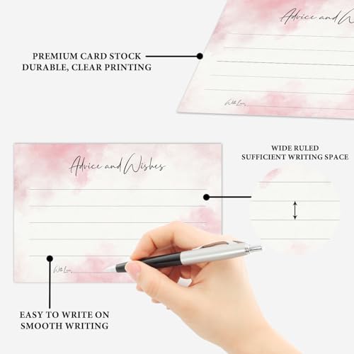 Advice and Wishes Cards, Blank Well Wishes for Wedding Mr and Mrs Bridal Retirement Baby Shower Graduation Anniversary, 25 Set Words of Wisdom Wedding Advice Cards Pink Tie-dye(4inch x 6inch)-06