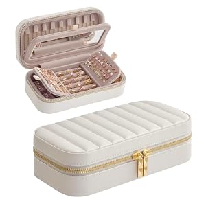 SONGMICS HOME Travel Jewelry Case, Portable Box Organizer with Mirror