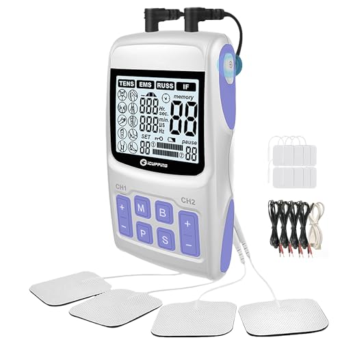 TENS Unit Muscle Stimulator - 8 Electromagnetic Massage Cups for Deep Tissue Back Pain Relief, Joint Therapy & Muscle Stimulation, includes EMS & Cupping Therapy Sets