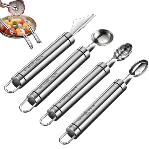 Baller de melón multiusos, Soce de baller de melón Set de acero inoxidable de acero inoxidable de 4 partes Scooper para cortar y recoger frutas con cuchara de melón caravoso