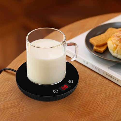 OSALADI Electric Mug Warmer with Digital 55°c Temperature Control Coffee Cup Heating Coaster Black Ceramic Base US Plug 110v for Office and Home Beverage Heating