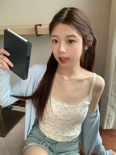 Obenie Women's Cute Y2K Lace Patch Bow Vest Sleeveless Tight Aesthetic Vest Outdoor Tank Top3