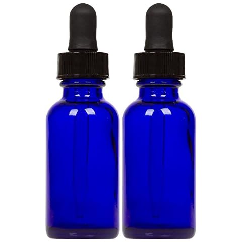 Manufacturer Direct Cobalt Glass Bottles with Eye Droppers (2 oz, 2 pk) For Essential Oils, Colognes & Perfumes, Blank Labels Included Cover