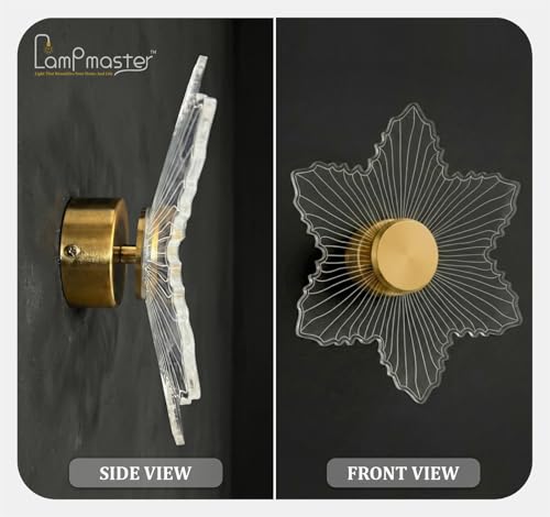 Image of Lampmaster Zyra StarLeaf LED Wall Light | 23cm Acrylic Decorative Lamp | 3 Color Changing | Energy-Efficient | Modern Wall & Ceiling Light for Living Room, Bedroom, Hallway | Gold | 1 Year Warranty