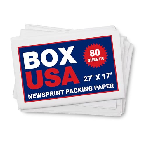 Image of BOX USA Packing Paper Sheets 27 inch x 17 inch (80 Sheets, 2 lb) - Newsprint Paper for Shipping, Storage and Moving Supplies, White