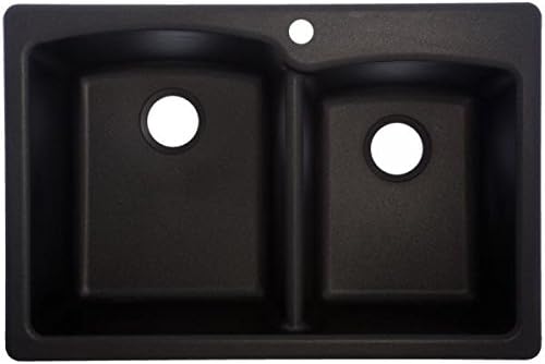 Franke Ellipse 33" Dual Mount Granite Offset Double Bowl Kitchen Sink, Onyx
