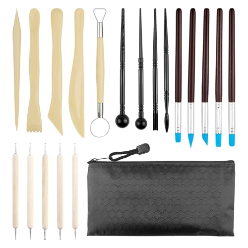 20 PCS Herramientas Ceramica, Herramientas Arcilla, Juego de Herramientas de Modelado Unidades para Arcilla Polimérica y Cerámica con Bolsa de Almacenamiento, Herramientas de Escultura