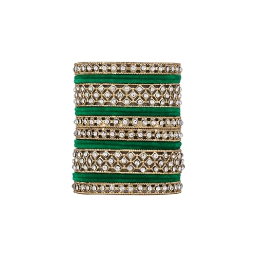Image of I Jewels Gold Plated Traditional Royal Emerald Velvet Chuda Bangle Set Kada for Bridal /Women