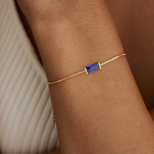 Birthstone Gold Bracelets for Women Girls Non Tarnish - Trendy Dainty 14K Gold Plated Bracelet Friendship CZ Bracelets Anniversary Birthday Gifts for Mom Girlfriend3
