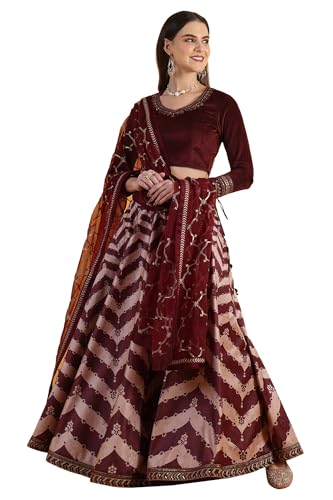 Haut et jupe marron pour mariage et fête avec broderie W for Woman