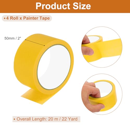 Image of PATIKIL Masking Tape 2 Inch Wide, 4 Roll 22 Yard Painters Tape Bulk No Residue Craft Tape for Wall Painting Labeling Car Painting Home DIY Flower Crafts Decoration, Yellow