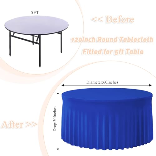 Patydest ROUND SPANDEX TABLECLOTH Royal Blue Spandex Table Skirts Fitted Round Tables 60 Inch Wrinkle Resistant Table Cover Pleated Ruffled Strechy Table Skirt Washable Tablecloth thumb #1