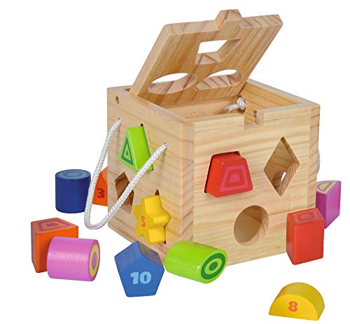 Eichhorn 100002025 Kugelbahn-Haus, 4-teilig, Bunte Rollbahn aus Holz mit Glocke und DREI Kugeln Lindenholz & Steckwürfel… – Bild 8