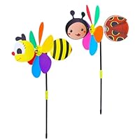 LEMONSTONE Windrad Kinder, 2 Stück Windräder Tiere, 3D Windmühle, Biene und Marienkäfer, 54cm Windrad Garten, Windräder Spielzeug für Deko Garten Balkon Terrasse