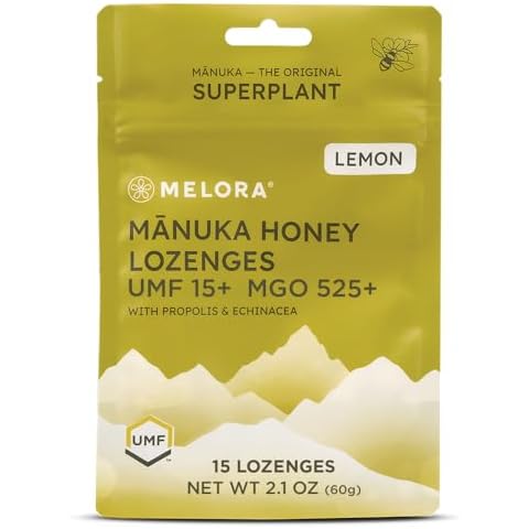 Manuka Honey Lozenges, Lemon Lozenges for Sore Throat Relief, 15 Honey Cough Drops (2.1 oz) – Dry Mouth Lozenges infused with Propolis & Echinacea, made with Raw Honey for Immune Support Cover