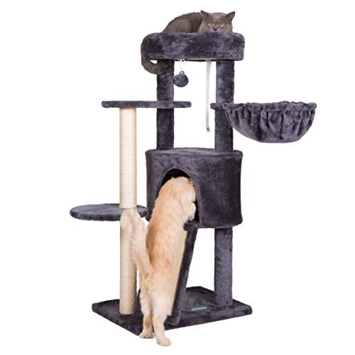 Hey-Brother Cat Tree With Scratching Board, Cat Tower With Padded Plush Perch And Cozy Basket, Multi-Platform For Jump, Smoky Gray Mpj005G #TOP7
