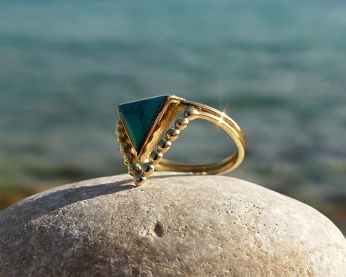 Copper Turquoise Women Wedding Ring, Natural Turquoise Ring For Her, Boho2
