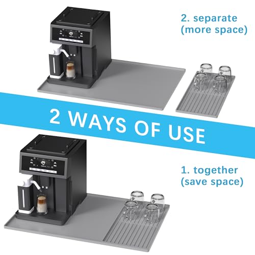 Golener Silicone Coffee Mat Set - 24\" x 16\" Coffee Bar Mat for Countertop, Coffee Station Pad Accessories Fit Under Coffee Maker Espresso Machine, Dish Drying Mat, Heat Resistant Kitchen Gadgets, Grey - Thumbnail 3