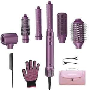 StyleVibe 6-in-1 Air Styler, Hair Dryer & Blow Dryer Brush with Travel Case – Auto Wrap Curls (L/R), Fast Drying, Thermal Round Brush for Smooth Blowouts & Frizz-Free Volume, No Heat Damage