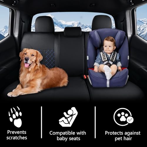 Image of Truckiipa Custom for 4th Gen Tacoma Seat Covers Full Set, Waterproof Leather Seat Cushion Covers Fit for 4th Gen 2024 2025 2026 Toyota Tacoma Double Crew Cab, Full Set, Black&Blue