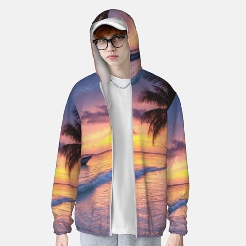 UPF 50+ Sun Protection Hoodie Long Sleeve Sunrise Tropical Island Sun Shirt Rash Guard Fishing Shirts for Men4