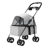 DODOSOSO ペットカート 片手折りたたみ 耐荷重15kg 4輪 前後メッシュ窓 軽量 コンパクト