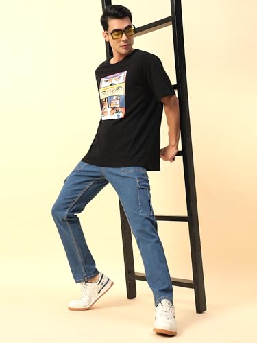 Image of STUDIO NEXX Men's Loose Fit Cargo Jeans| Stretchable | Cargo Denims | Utility Pockets