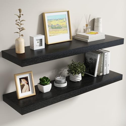 Image of Dreamland 40 Inch Black Floating Shelves for Wall,8 Inch Deep Floating Shelves,40 inch W x 8 inch D Wall Shelves for Bedroom,Living Room, Kitchen,Bathroom,Set of 2