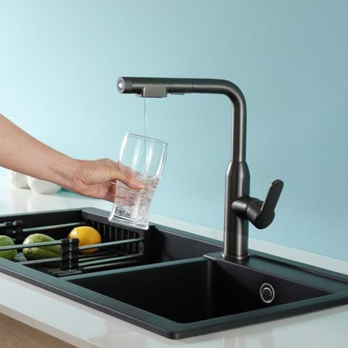 Robinet d'évier de cuisine pivotant 360° à douchette et voies d'eau séparées