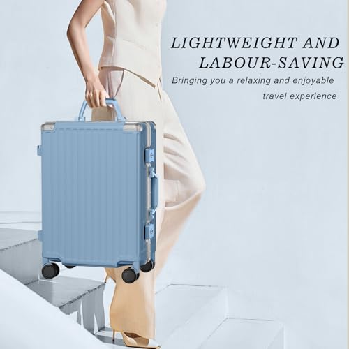 Image of AnyZip Carry On Luggage PC+ABS Aluminum Frame Zipperless Luggage Hard Shell Suitcase with TSA Lock Double Spinner Wheels 20 Inch Haze Blue