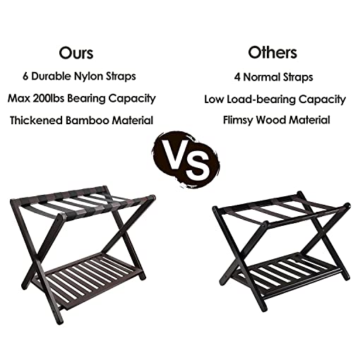 Purbambo Luggage Rack, Bamboo Folding Luggage Rack Suitcase Stand With Storage Shelf For Home Bedroom Guest Room - Brown #TOP6