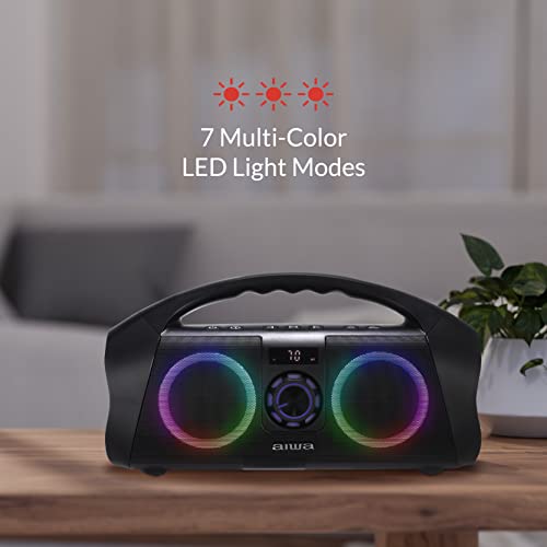Aiwa Portable Boombox - Waterproof Bluetooth Speaker, Rechargeable Wireless Boombox With Multi Color Led Lighting And Digital Display, Aux Input And Carry Handle, 15 Hour Playtime #TOP6